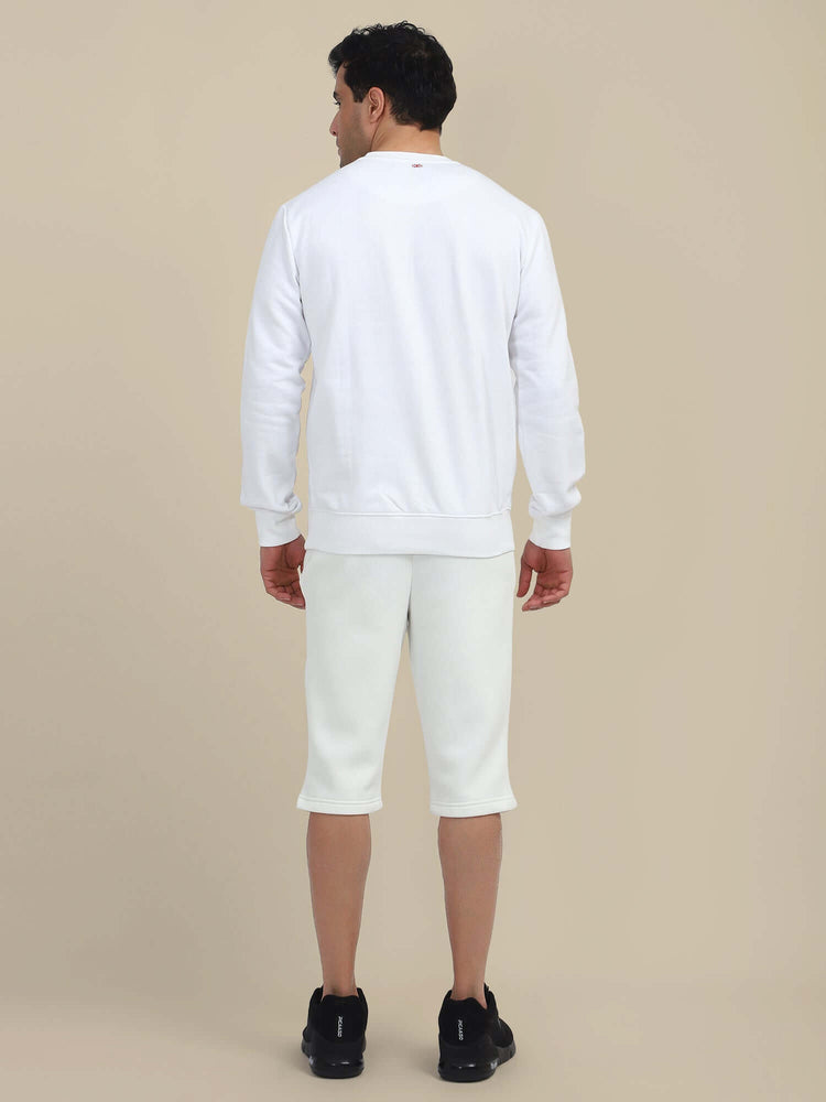 Men'S White Sweatshirt With Shorts Cord Set