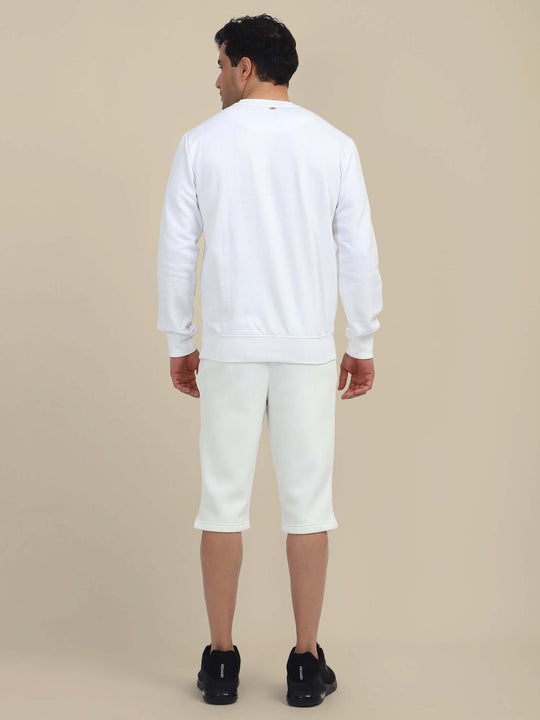 Men'S White Sweatshirt With Shorts Cord Set