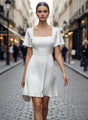 Women’s Luxury European Satin White Midi Dress