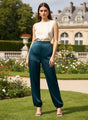 Satin Wide Leg Pants European Fabric  Emerald  Green Glam Look