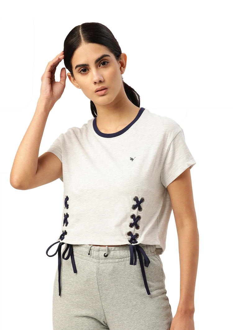 Womens Premium Cotton Lycra Smart Fit Contrast Dori With Eyelet Top