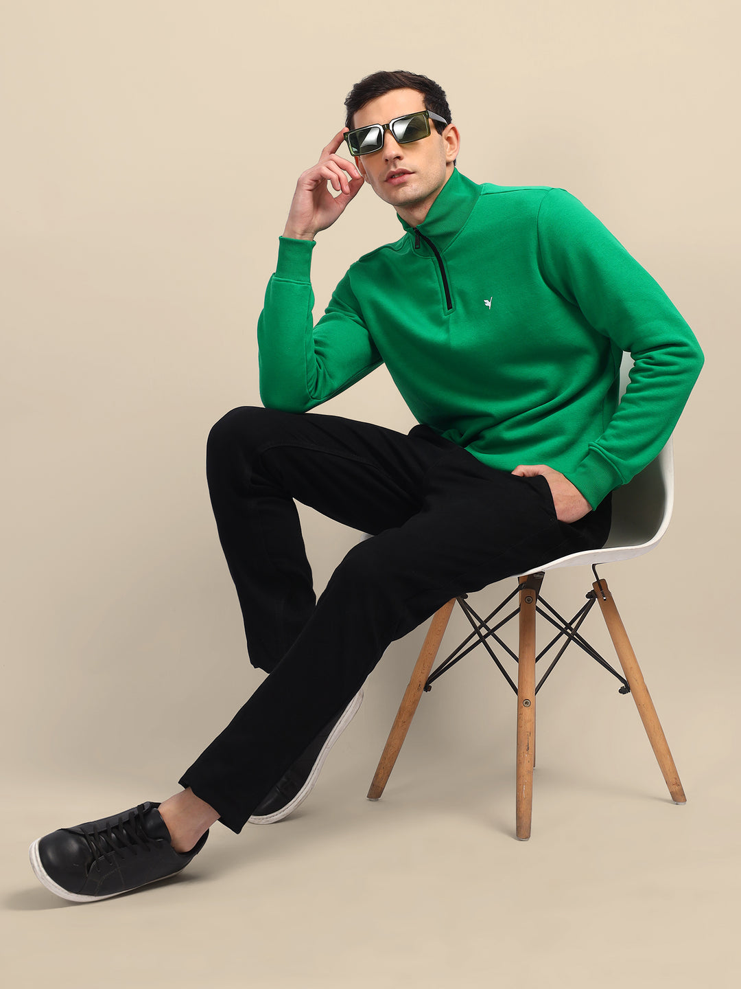 Amswan Men'S Green Solid Half-Zip Sweatshirt