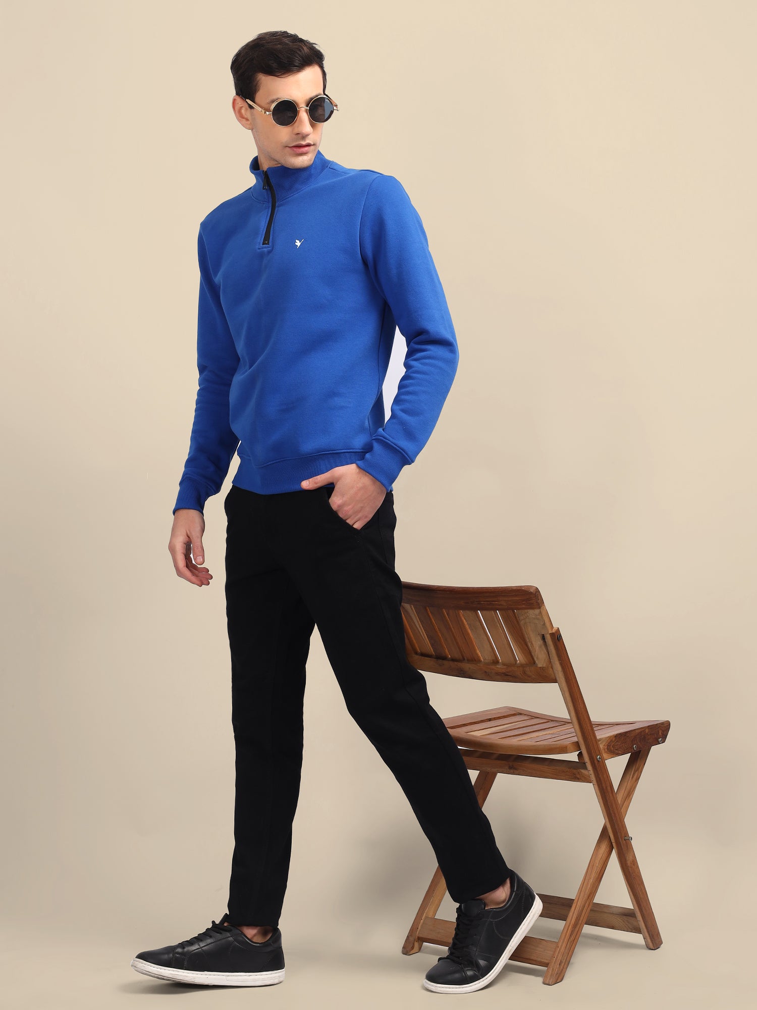Amswan Men'S Blue Solid Half-Zip Sweatshirt