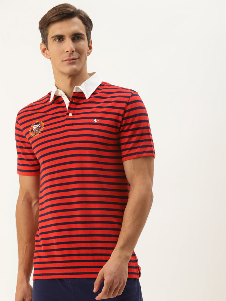 Premium Maroon Cotton Striped Half Sleeve Polo