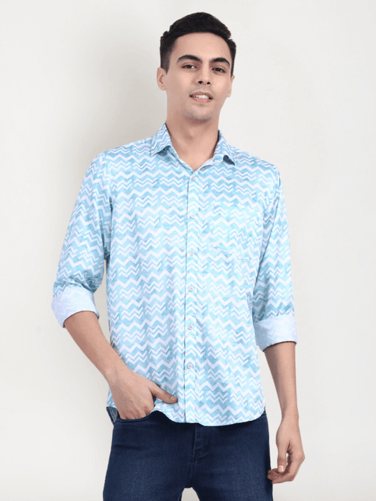 Men'S Poly Satin Lycra Digital Printed Shirt