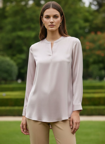 Summer Satin Light Pink Front Pleated Tunic