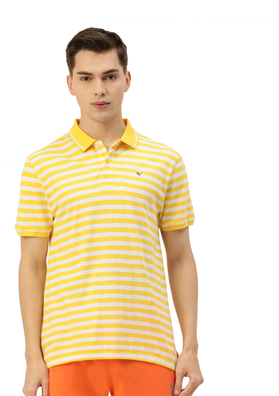 Premium Yellow Cotton Striped Half Sleeve Polo