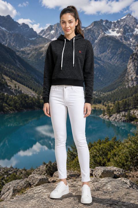 Amswan Women'S Black Solid Full Sleeve Hoodie