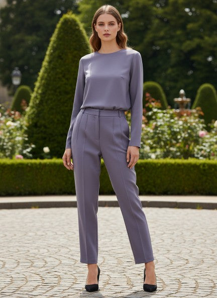 Banana Crepe Off White Skin Fit Multi Pleated Trouser