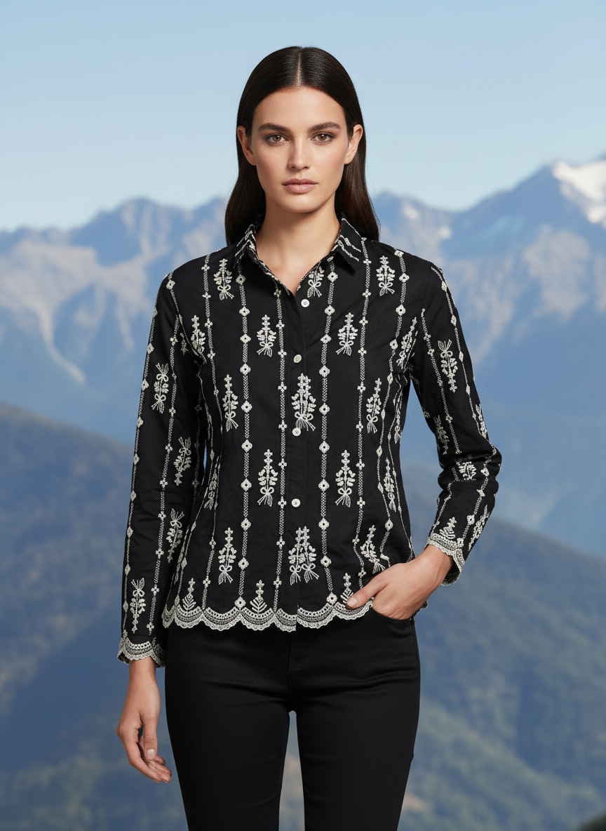 Elegant Black Embroidered Women’s Shirt