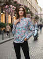 Satin Multicolour Long Length Curved Hem Digital Print Shirt