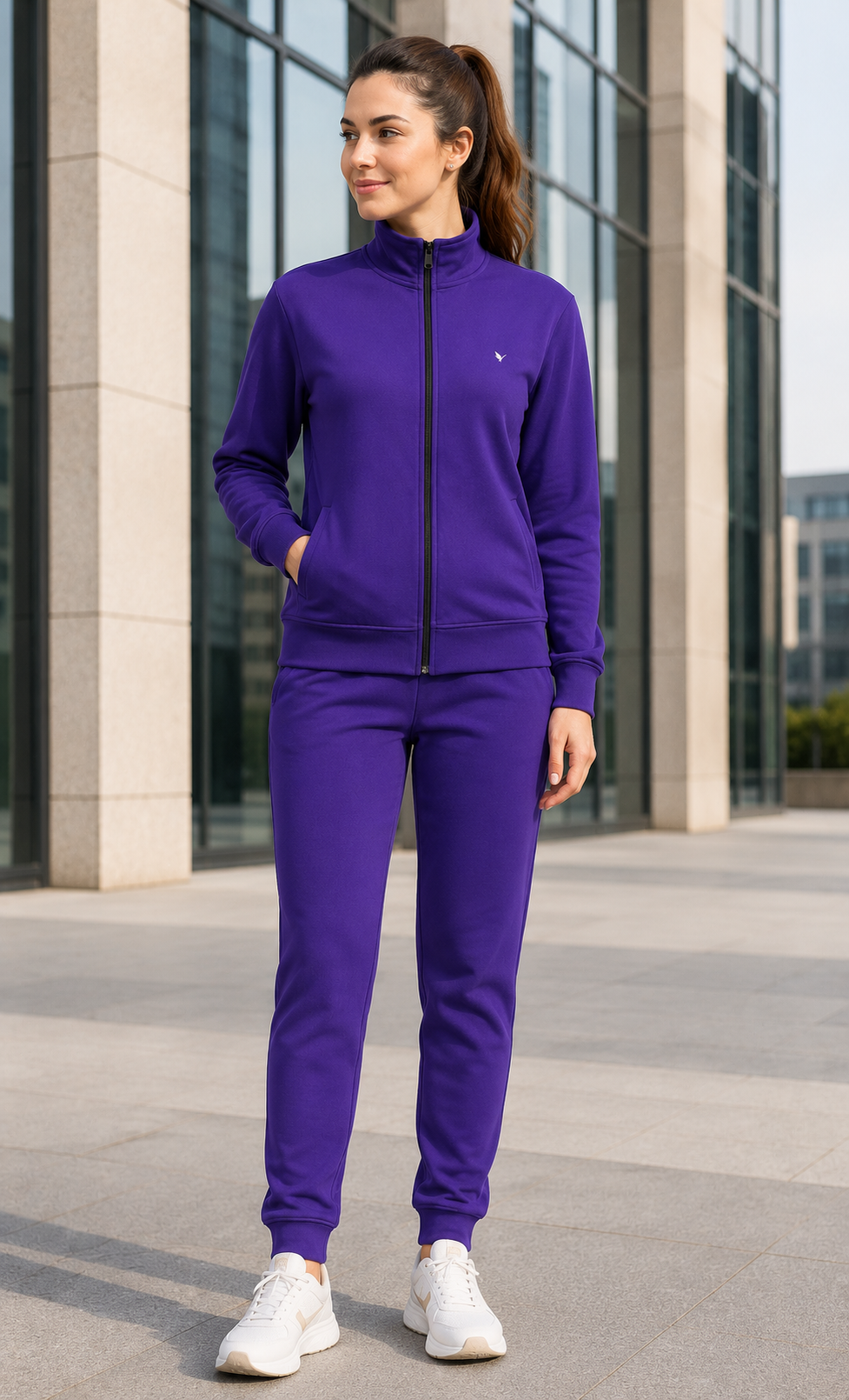 Amswan Premium Cotton Women'S Purple Zip-Up Sweatshirt