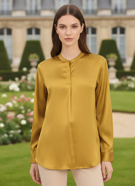 Summer Satin Mettalic Gold Front Pleated Tunic