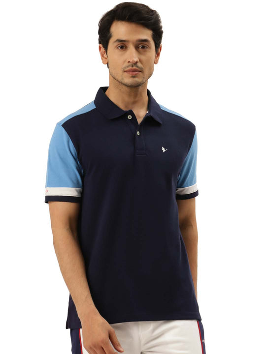 Mens Cotton Rich Colourblocked Half Sleeve Collar T-Shirts