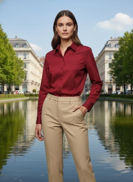 Tailored Fit European Satin Shirt With Pleated Placket