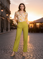 Banana Crepe Lime Green Straight Fit Flap Pocket Trouser