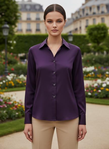 Tailored Fit European Satin Shirt With Pleated Placket