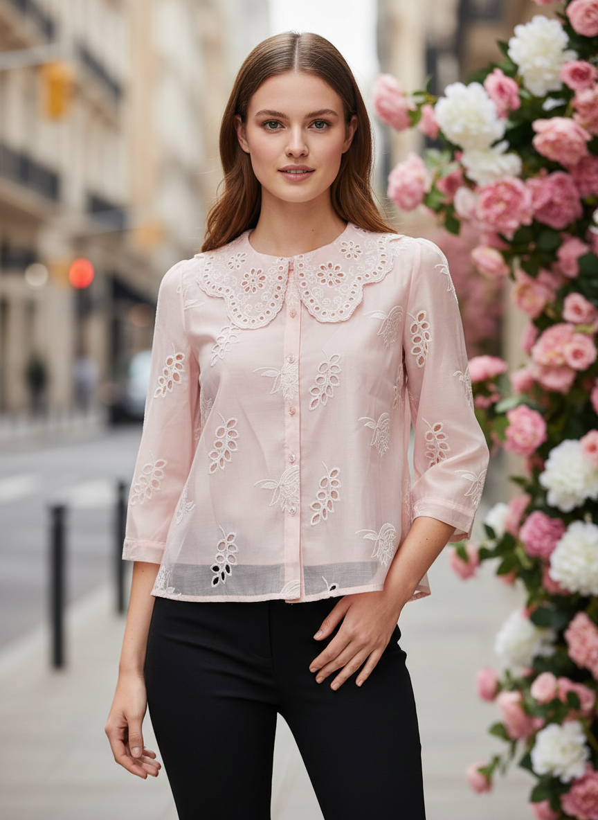 Luxury Embroidered Women’s Peter Pan Collar Top