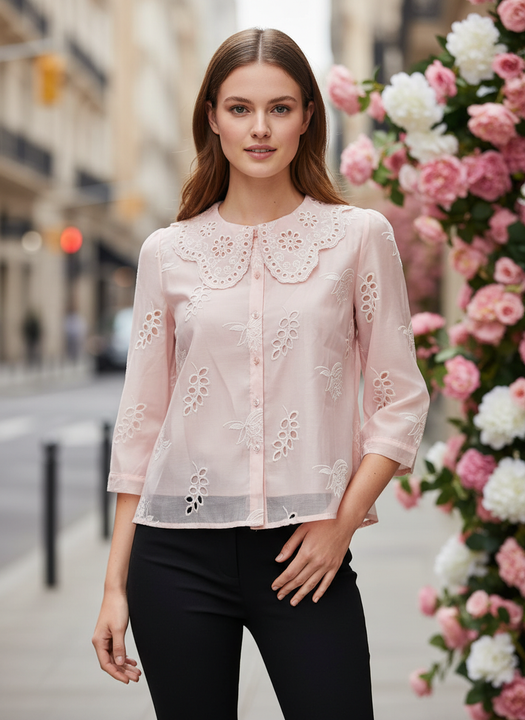 Luxury Embroidered Women’s Peter Pan Collar Top