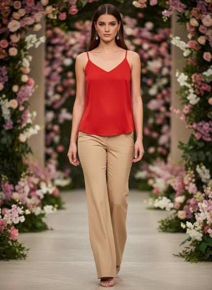 European Satin V-Neck Sleeveless Top