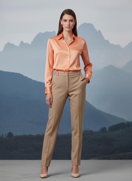 Crimson Orange Regular Fit Summer Satin Shirt