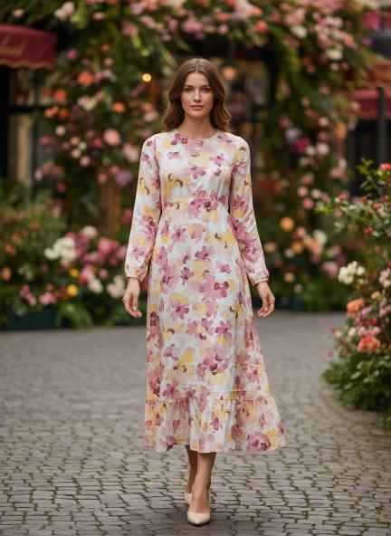 Rayon Printed Full Sleeve Maxi Dress