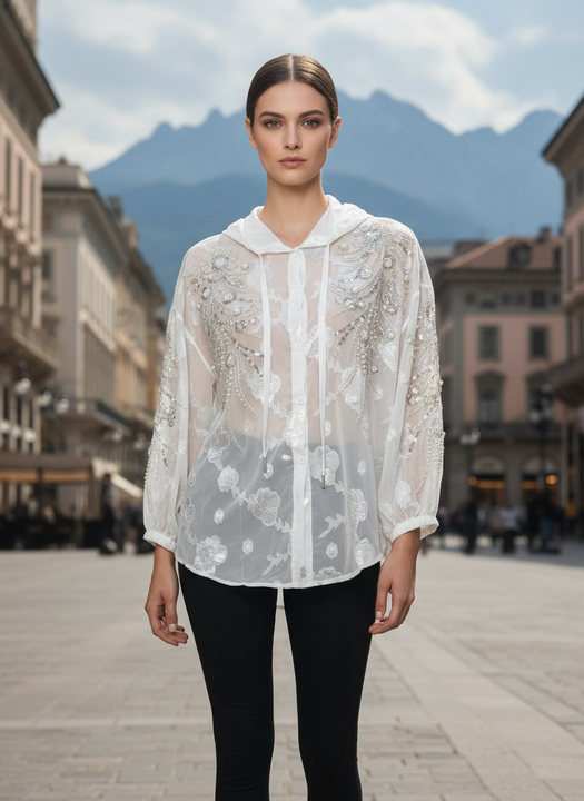 Sheer Embroidered Women’s Hooded Top
