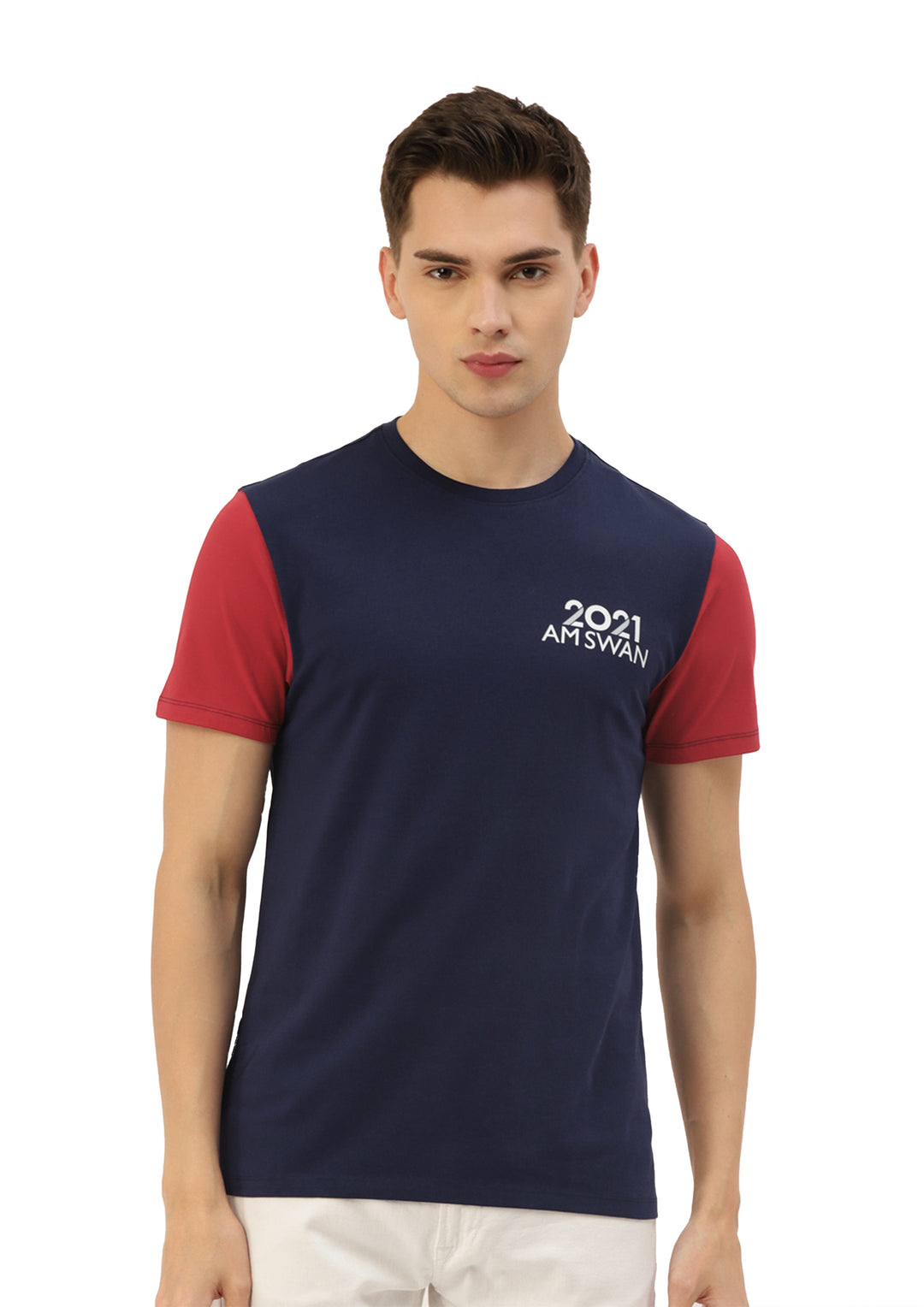 MENS PREMIUM COTTON LYCRA COLOURBLOCK HALF SLEEVE CREW NECK T-SHIRTS