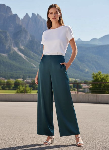 European Satin Regular Fit Flared Trouser