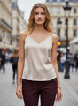 European Satin V-Neck Sleeveless Top