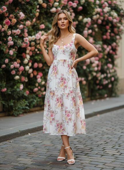 Premium Muslin Digital Print  Maxi Dress With Slash Pocket