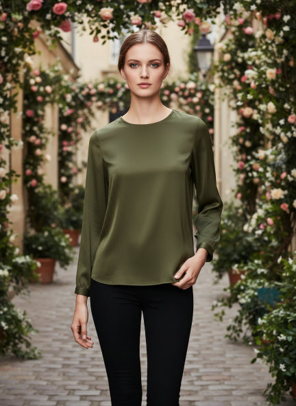 European Satin Bishop Sleeves Top