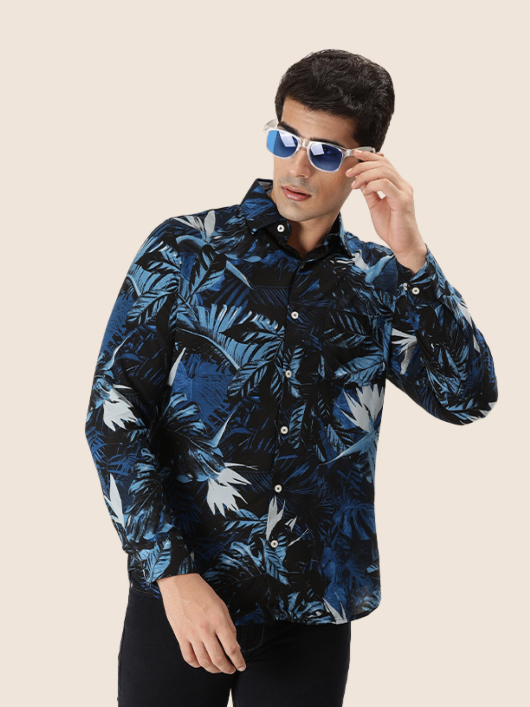 Men'S Premium Rayon Shirt With Tropical Blue Print