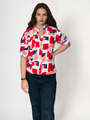 Women'S Premium Rayon Shirt With Red And Blue Print