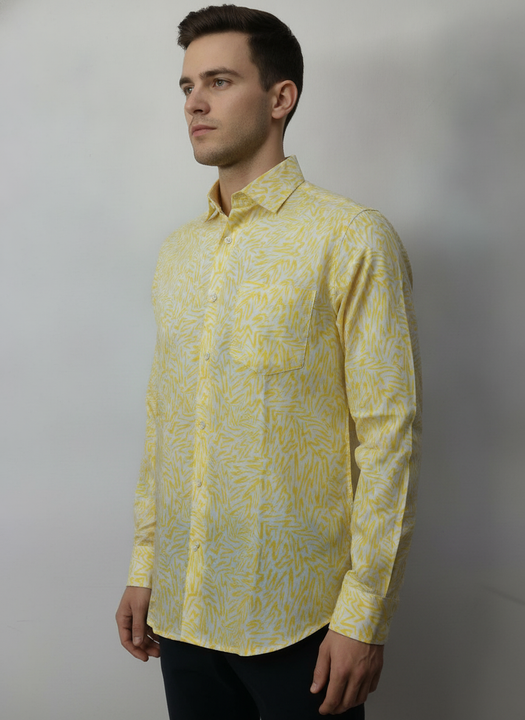 Smart Fit Rayon Shirt With Floral Print In Yellow