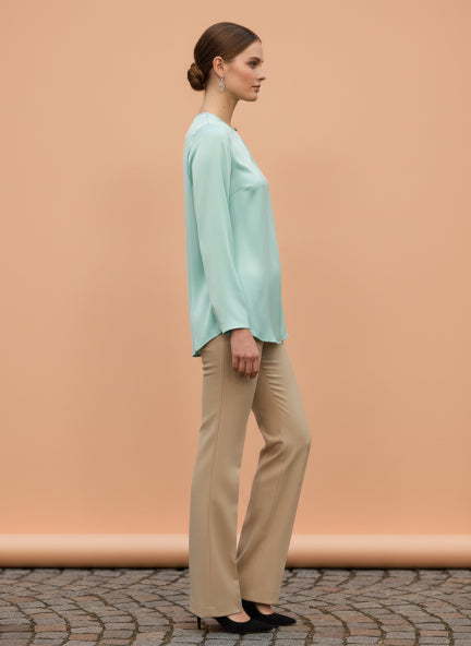 Summer Satin Mint Green Mandarin Collar Button Tunic