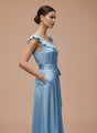 European Satin Ice Blue Mist Midi Dress