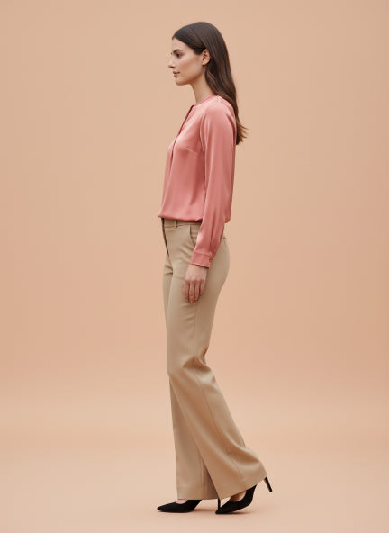 Summer Satin Coral Front Pleated Tunic