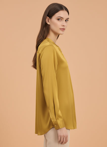 Summer Satin Mettalic Gold Front Pleated Tunic
