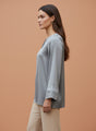 European Satin V Neck Long Sleeve Top