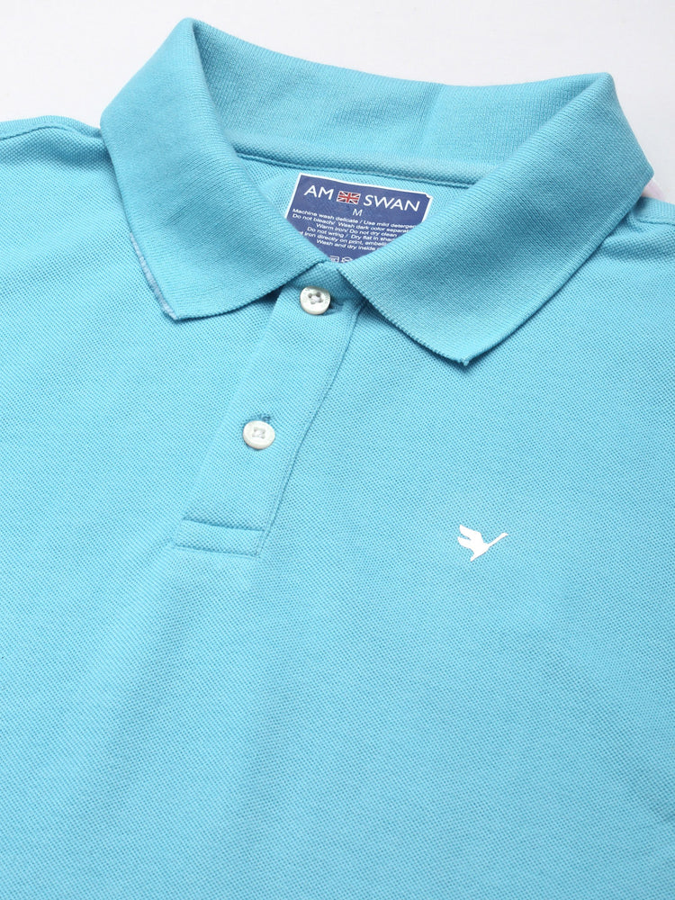 Premium Blue Cotton Striped Half Sleeve Polo