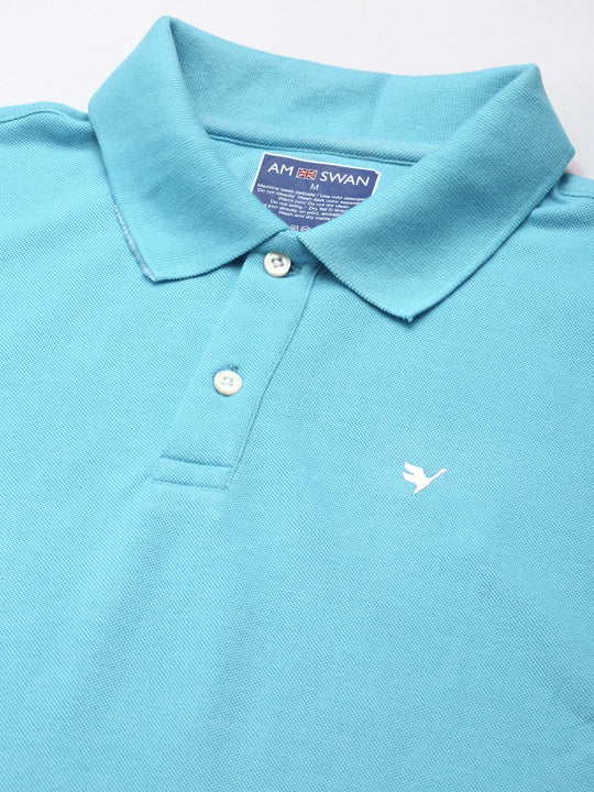 Premium Blue Cotton Striped Half Sleeve Polo