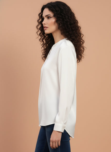 Summer Satin Off White Front Pleated Tunic