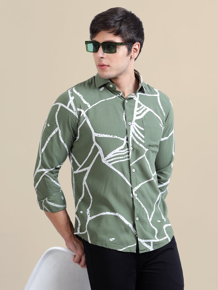 Men'S Premium Rayon Shirt With Jungle Print In Full Sleeve And Black Color