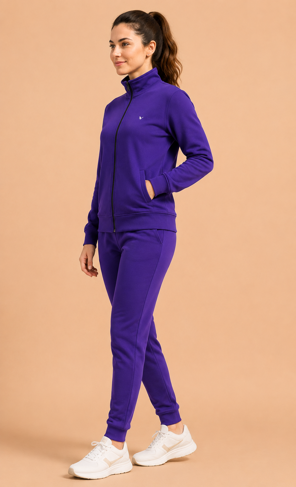 Amswan Premium Cotton Women'S Purple Zip-Up Sweatshirt