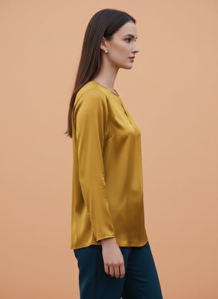 Premium Summer Satin Mettalic Gold Mandarin Collar Button Tunic