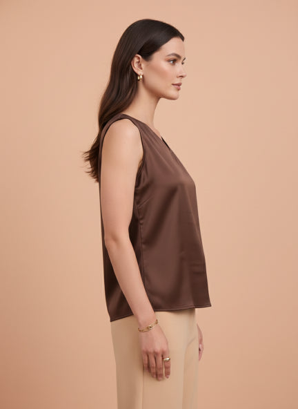 European Satin V Neck Sleeveless Top