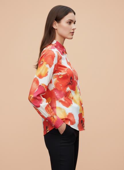 Premium American Crepe Multicolour Long Length Curved Hem Digital Print Shirt