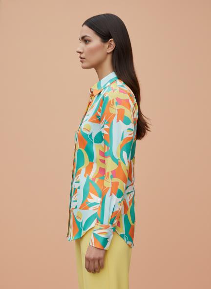 Satin Digital Print Puff Sleeve Shirt