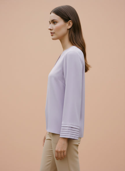 European Satin V Neck Long Sleeve Top